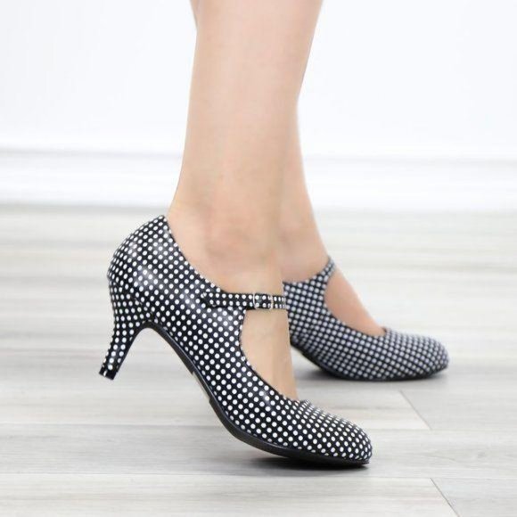 Rockabilly Black White Polka Dots Vintage pumps - Picture 4 of 12